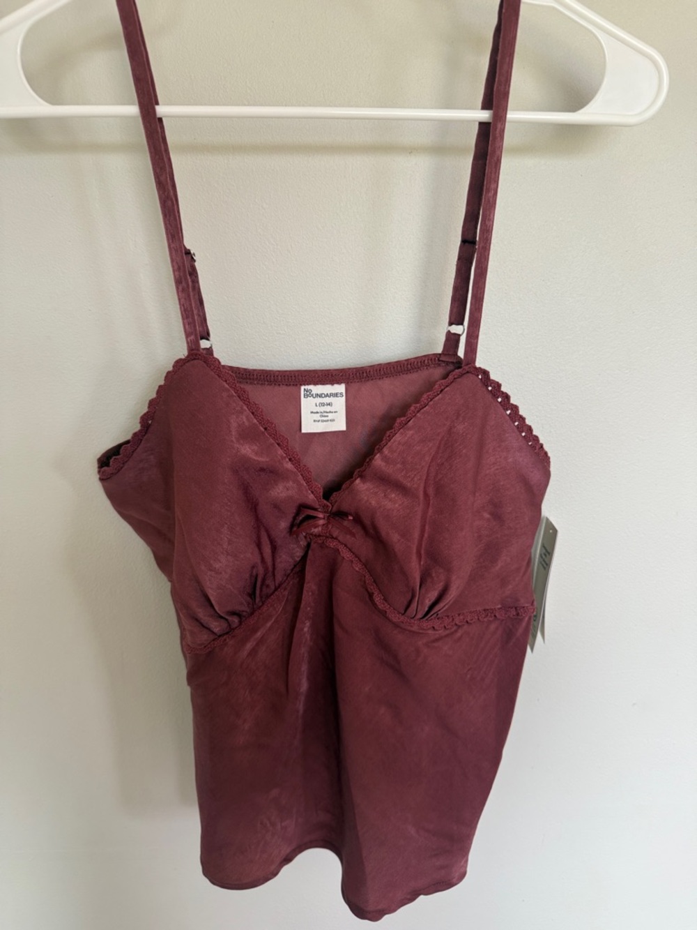 No Boundaries Wine Red Satin Cami with Knot Detail